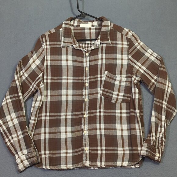 CP Shades Flann Shirt Women's M Brown Plaid Cotton Button Down Made In USA - Picture 2 of 11